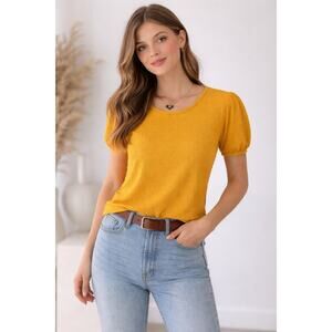 Madewell Mustard Yellow Textured Puff Sleeve Top Size S